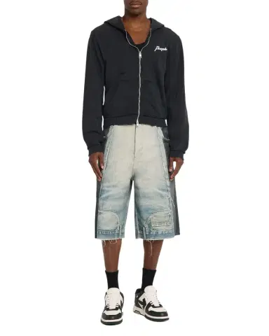 PURPLE Men's Logo Cotton Distressed Shrunken Hoodie | Thumbnail 1