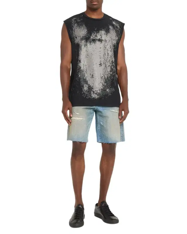PURPLE Men 's ogo Abstract Cotton Sleeveless T-Shirt