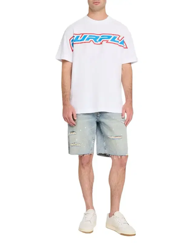 Men 's Painterly Distressed Denim Shorts