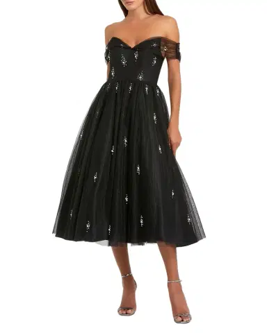 Mac Duggal Embellished Off-The-Shoulder Cocktail Midi Dress | Thumbnail 1