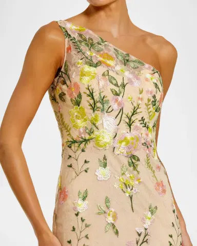 Mac Duggal Petite One-Shoulder Floral-Embroidered Mermaid Gown | Thumbnail 3 Mac Duggal Petite One-Shoulder Floral-Embroidered Mermaid Gown | Thumbnail 3