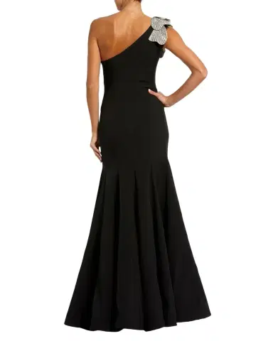 Mac Duggal Petite One-Shoulder Trumpet Gown w/ Crystal Flower | Thumbnail 1