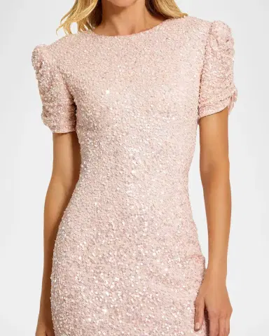 Mac Duggal Beaded Mesh Column Short-Sleeve Gown | Thumbnail 3 Mac Duggal Beaded Mesh Column Short-Sleeve Gown | Thumbnail 3