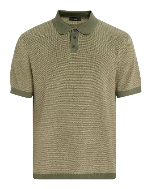Vince Men's Cotton and Cashmere Micro-Knit Short-Sleeve Polo Sweater