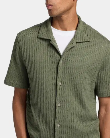Vince Men 's Pointelle Short-Sleeve Shirt | Thumbnail 4