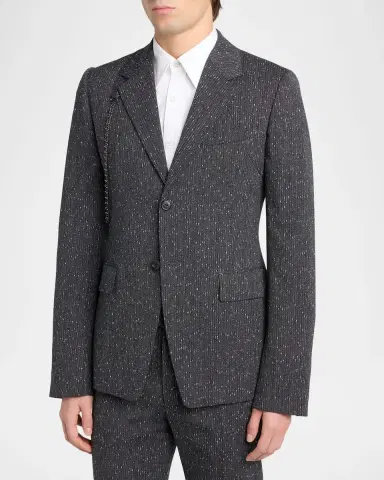 Alexander McQueen Men's Wool Flecked Pinstripe Harness Single-Breasted Blazer | Thumbnail 3 Alexander McQueen Men's Wool Flecked Pinstripe Harness Single-Breasted Blazer | Thumbnail 3