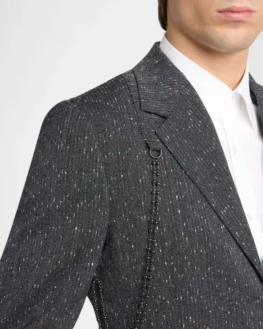 Alexander McQueen Men's Wool Flecked Pinstripe Harness Single-Breasted Blazer | Thumbnail 4 Alexander McQueen Men's Wool Flecked Pinstripe Harness Single-Breasted Blazer | Thumbnail 4
