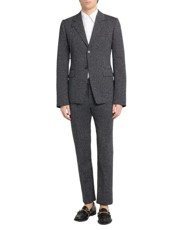 McQueen Men 's Wool Flecked Pinstripe Harness Single-Breasted Blazer
