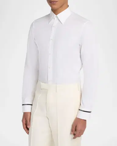 Alexander McQueen Men's Cotton Stripe-Cuff Sport Shirt | Thumbnail 3