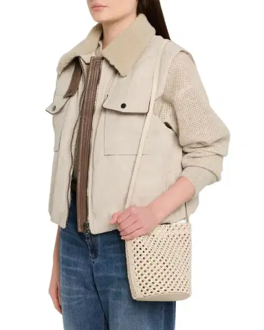 Brunello Cucinelli Monili-Trim Cotton Net Crossbody Pouch Bag | Thumbnail 1 Brunello Cucinelli Monili-Trim Cotton Net Crossbody Pouch Bag | Thumbnail 1