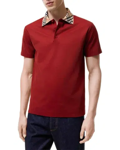 Burberry Men's Evan Check-Collar Cotton Polo Shirt | Thumbnail 1 Burberry Men's Evan Check-Collar Cotton Polo Shirt | Thumbnail 1