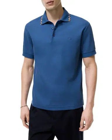 Burberry Men's Eddie Check-Trim Cotton Polo Shirt | Thumbnail 1