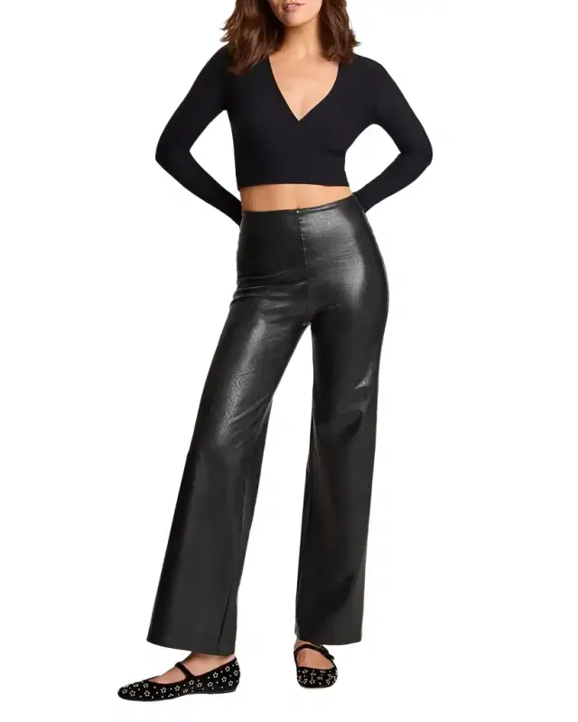 Faux Leather Wide-Leg Pants