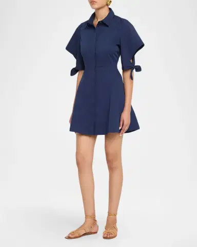 TANYA TAYLOR Corinna Tie-Cuff Mini Cotton Shirtdress | Thumbnail 3 TANYA TAYLOR Corinna Tie-Cuff Mini Cotton Shirtdress | Thumbnail 3