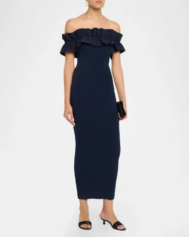 Essentiel Antwerp Ruffled Off-The-Shoulder Knit Midi Dress | Thumbnail 3