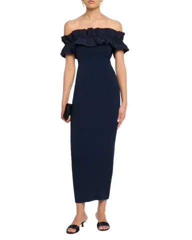 Essentiel Antwerp Ruffled Off-The-Shoulder Knit Midi Dress | Thumbnail 1