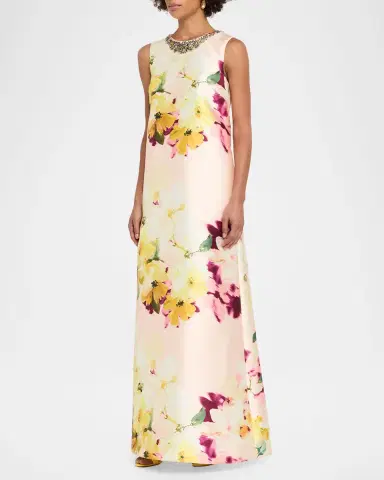 Aidan Mattox Crystal-Embellished Floral Mikado Gown | Thumbnail 3 Aidan Mattox Crystal-Embellished Floral Mikado Gown | Thumbnail 3