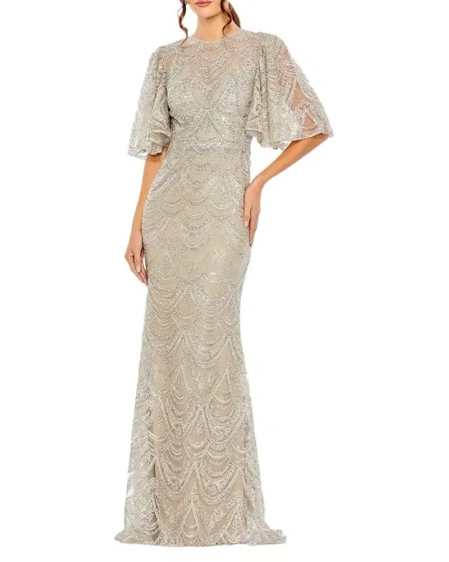Sequin-Embellished Column Gown