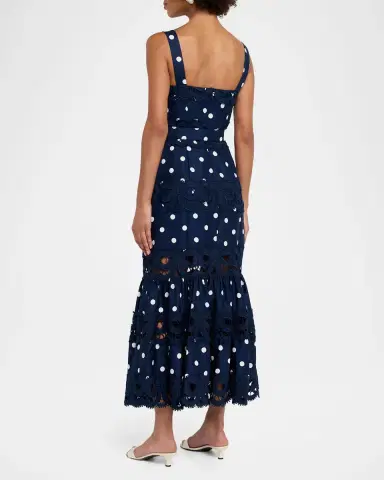 Self-Portrait Polka Dot Linen Midi Dress | Thumbnail 2 Self-Portrait Polka Dot Linen Midi Dress | Thumbnail 2