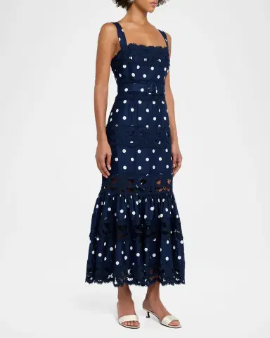Self-Portrait Polka Dot Linen Midi Dress | Thumbnail 3 Self-Portrait Polka Dot Linen Midi Dress | Thumbnail 3