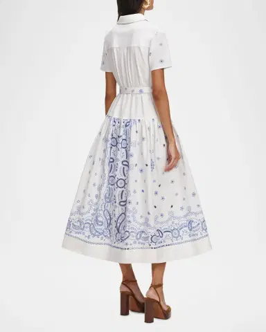 Self-Portrait Embroidered Cotton Belted Midi Dress | Thumbnail 2