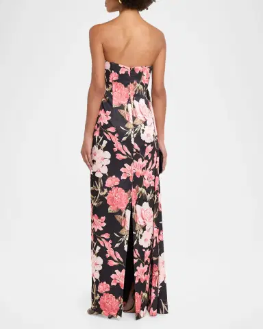 Aidan Mattox Strapless Floral Crepe Back Satin Gown | Thumbnail 2