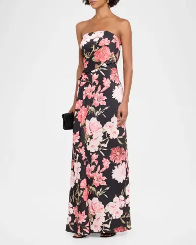 Aidan Mattox Strapless Floral Crepe Back Satin Gown | Thumbnail 3