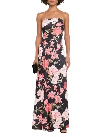 Aidan Mattox Strapless Floral Crepe Back Satin Gown | Thumbnail 1
