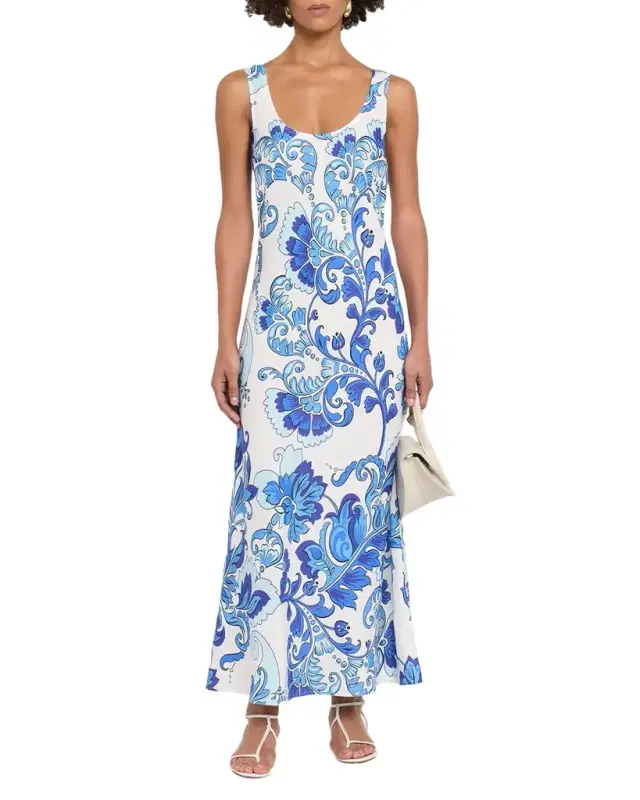 Johnny Was Floral Bias-Cut Linen Maxi Dress