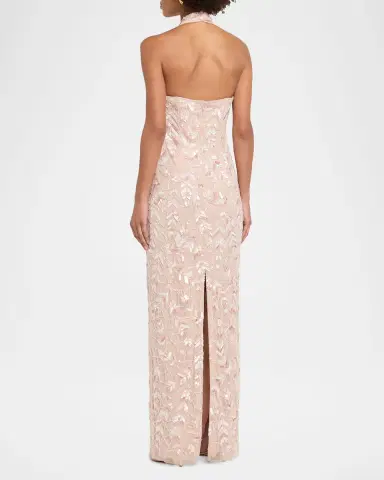 Aidan Mattox Beaded Halter Column Gown | Thumbnail 2
