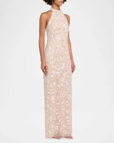 Aidan Mattox Beaded Halter Column Gown | Thumbnail 3
