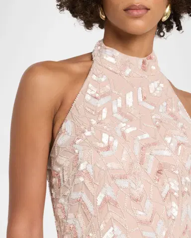Aidan Mattox Beaded Halter Column Gown | Thumbnail 4