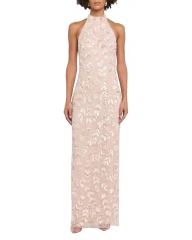 Aidan Mattox Beaded Halter Column Gown | Thumbnail 1