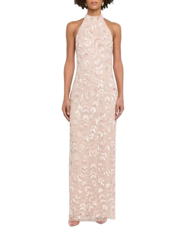Beaded Halter Column Gown