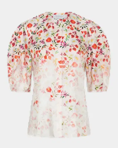 Gabriela Hearst Edify Degrade Floral Silk Puff-Sleeve Top | Thumbnail 2