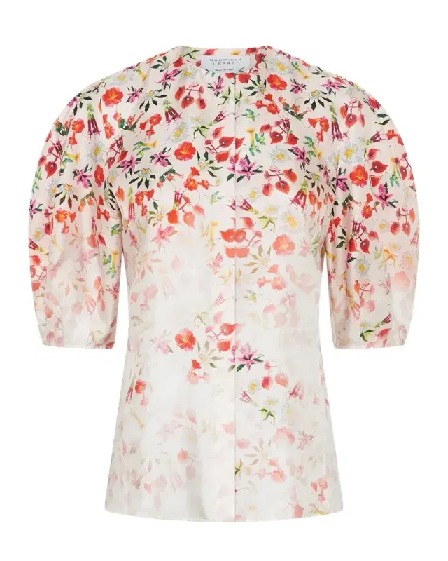 Gabriela Hearst Edify Degrade Floral Silk Puff-Sleeve Top