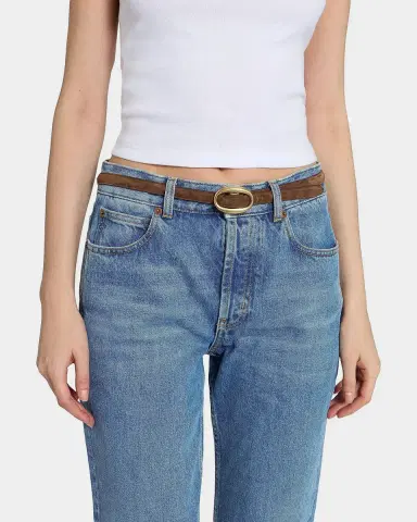 Saint Laurent Oval Buckle Thin Suede Belt | Thumbnail 3 Saint Laurent Oval Buckle Thin Suede Belt | Thumbnail 3