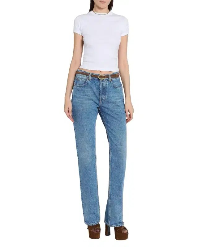 Saint Laurent Oval Buckle Thin Suede Belt
