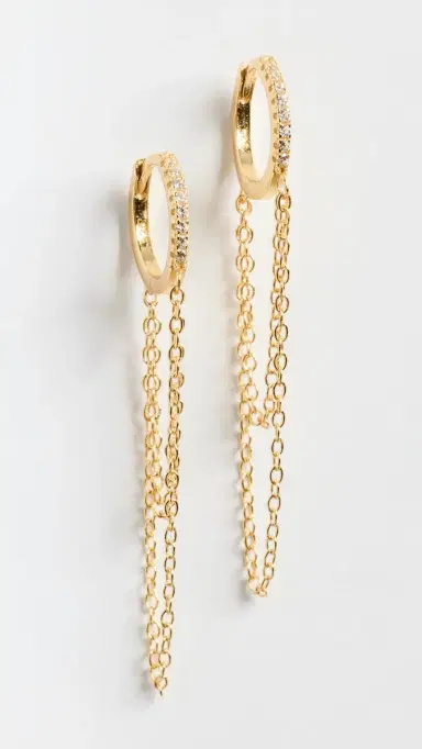SHASHI Pave Chain Huggies Gold One Size | Thumbnail 2