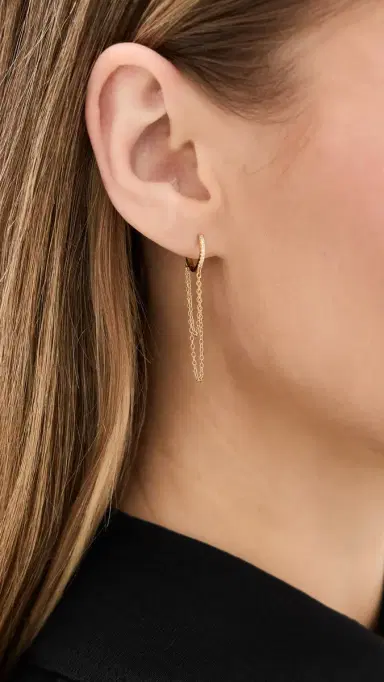 SHASHI Pave Chain Huggies Gold One Size | Thumbnail 3