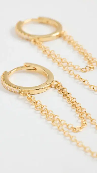 SHASHI Pave Chain Huggies Gold One Size | Thumbnail 4