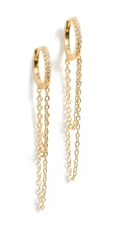 SHASHI Pave Chain Huggies Gold One Size | Thumbnail 1