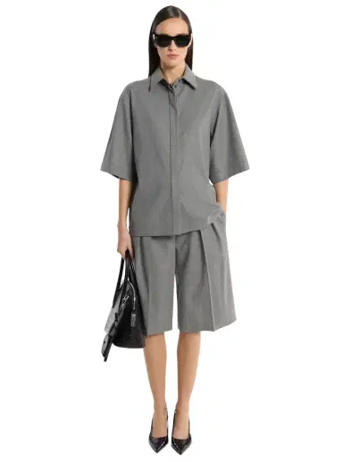 Michael Kors Collection Stretch Wool Camp Shirt in | Thumbnail 1 Michael Kors Collection Stretch Wool Camp Shirt in | Thumbnail 1