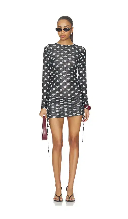 One Teaspoon Polka Darling Sheer Mesh Ruched Mini Dress