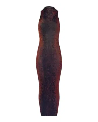 Jean Paul Gaultier Snakeskin-Print Mesh High-Neck Sleeveless Maxi Dress | Thumbnail 1