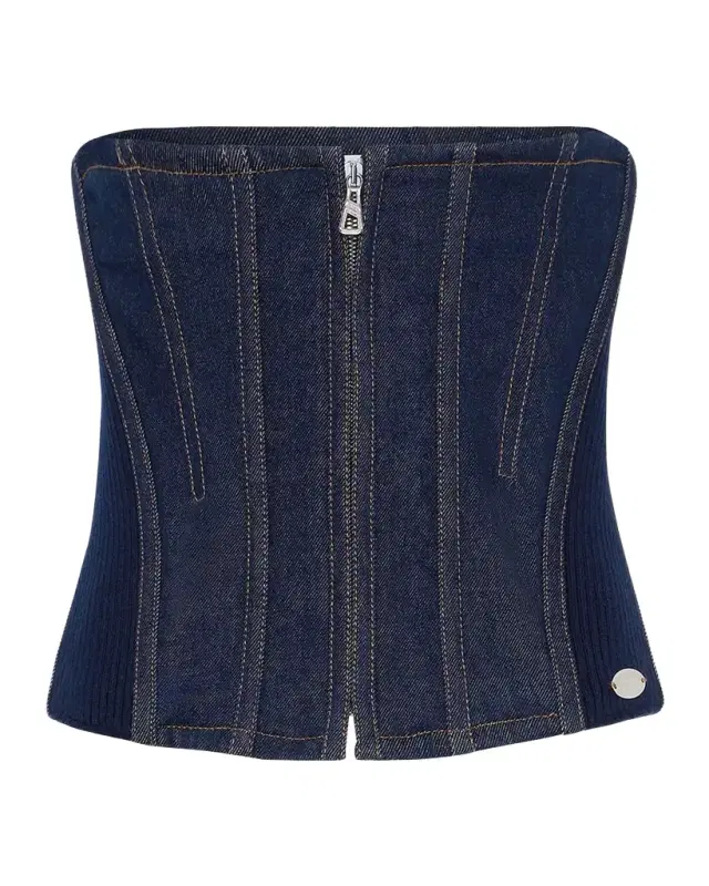 Zip-Front Denim Corset