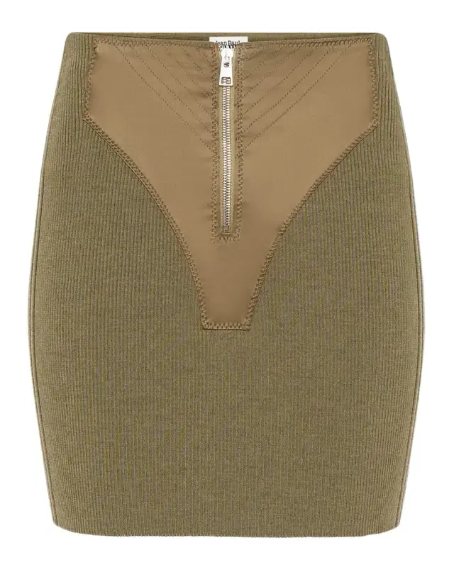 Merino Wool Rib Trompe L 'oeil Zip Mini Skirt