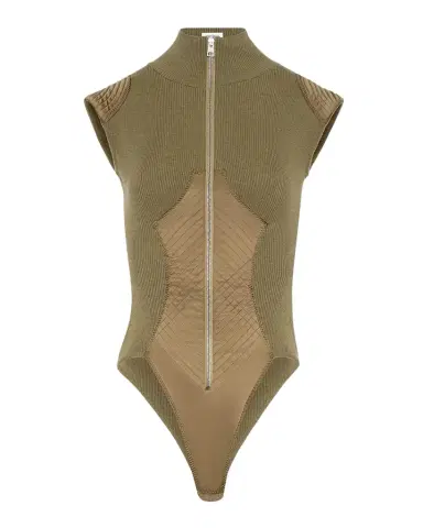 Jean Paul Gaultier Merino Wool Rib Cap-Sleeve Zip Bodysuit | Thumbnail 1 Jean Paul Gaultier Merino Wool Rib Cap-Sleeve Zip Bodysuit | Thumbnail 1
