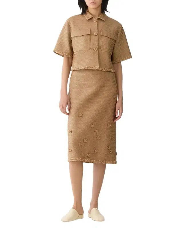 Lafayette 148 New York Raffia-Effect Jersey Knit Midi Skirt
