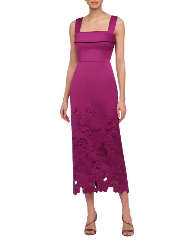 Theia Billie Floral Applique Midi Sheath Dress